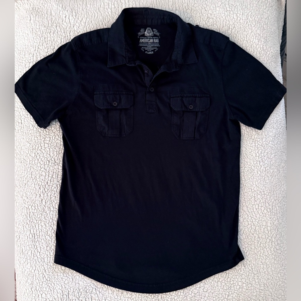 American Rag Cie Men’s XL Black Short Sleeve Utility Shirt - Double Cargo Pocket